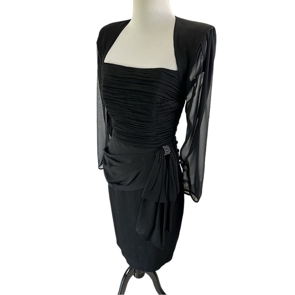 VINTAGE 80’s Rhinestone Accented Backless Black Cocktail Dress - Picture 2 of 15